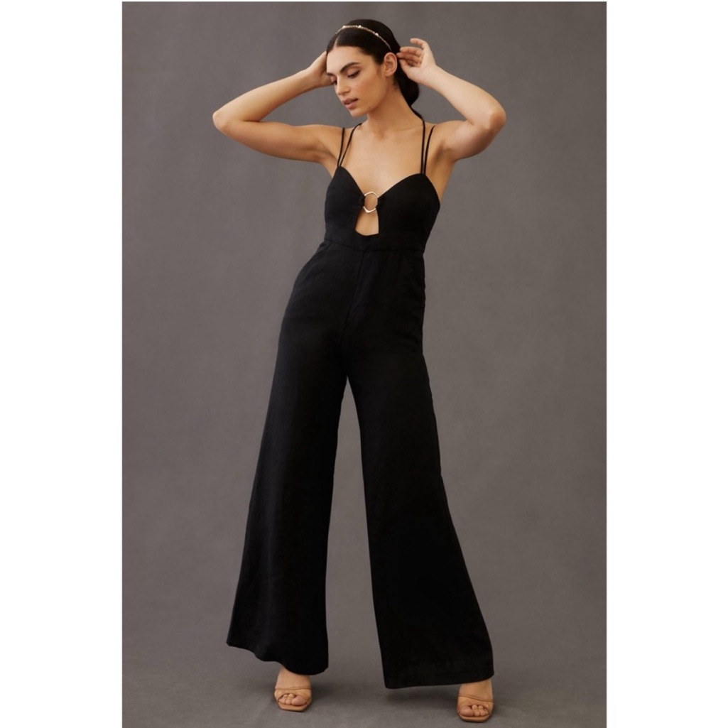 Anthropologie Rumer Byron Black Linen Ring Detail Corset Jumpsuit